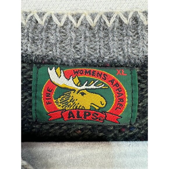 Alps Womens  V-Neck Wool Blend Sweater XL Green Gray Embroidered - Picture 2 of 12